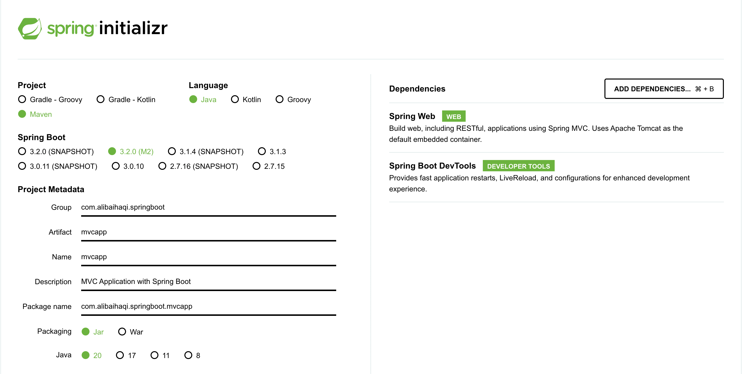 MVC App Spring Initializr